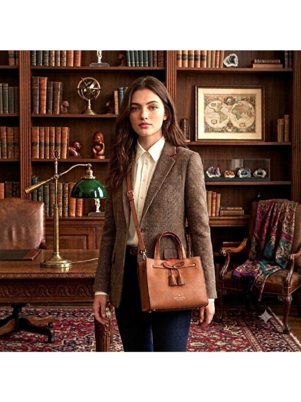 Kate Spade Hayes Pebbled Leather Small Satchel Crossbody Tote Tassel Brown EUC